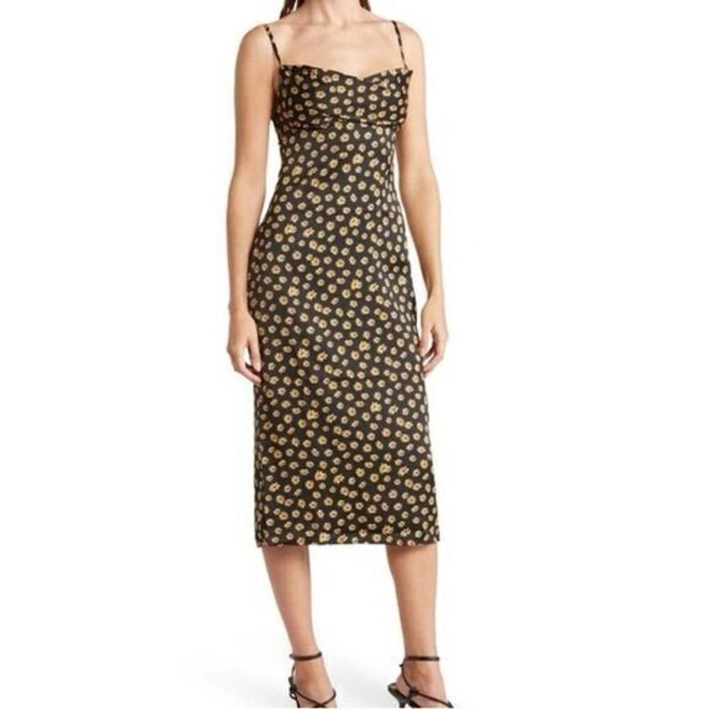 NWT WeWoreWhat Women's Cowl Midi Dress Ditsy‎ Daisies Size 2 Black Floral